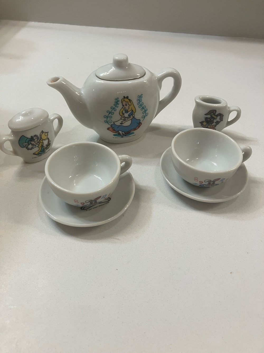 Vintage Walt Disney Alice in Wonderland Mini Porcelain Toy Tea Set